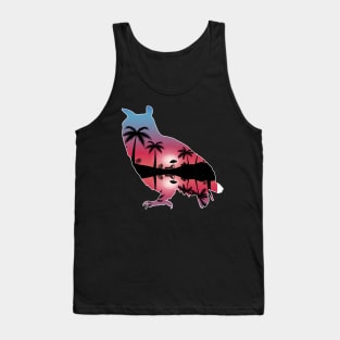 Owl Beautiful Sunset Beach Palm Tree Tank Top